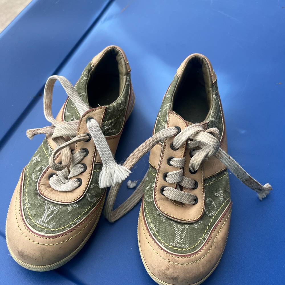 Louis Vuitton Green and Tan Low-Top Sneakers